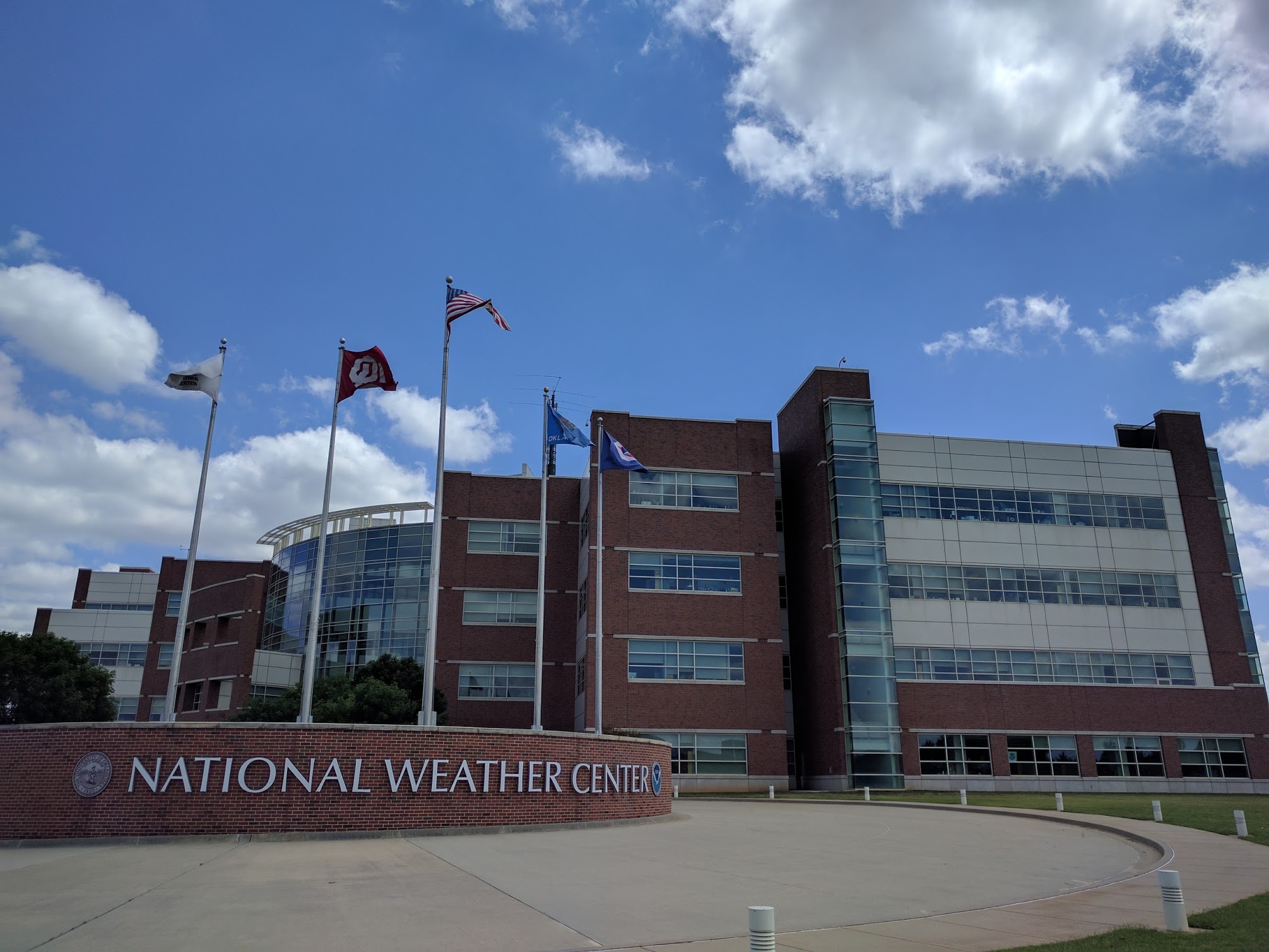 National Weather Center front and flags